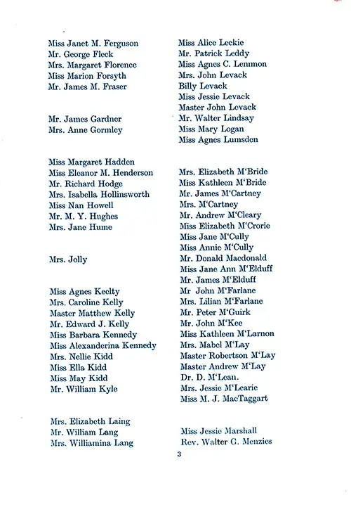 Second Class Passengers, Part 2, TSS Cameronia Cabin Passenger List, 31 July 1926.