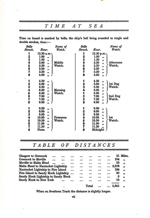Time at Sea and Table of Distances, TSS Cameronia Cabin Passenger List, 31 July 1926.