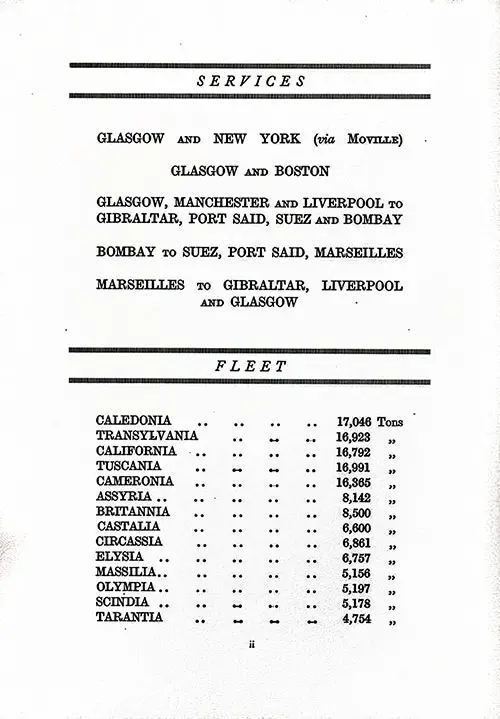 Anchor Line GLobal Services and Fleet List, TSS Cameronia Cabin Passenger List, 31 July 1926.