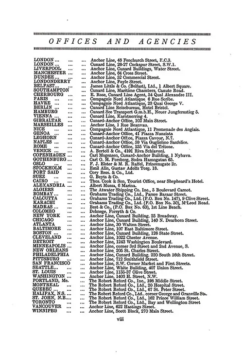 Anchor Line Offices and Agencies, TSS Cameronia Cabin Passenger List, 31 July 1926.