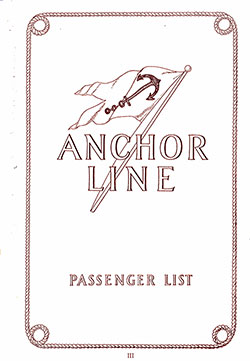 Front Cover of a Tourist Third Cabin Passenger List from the SS Cameronia of the Anchor Line, Departing Saturday, 2 July 1927 from New York and Boston to Glasgow.