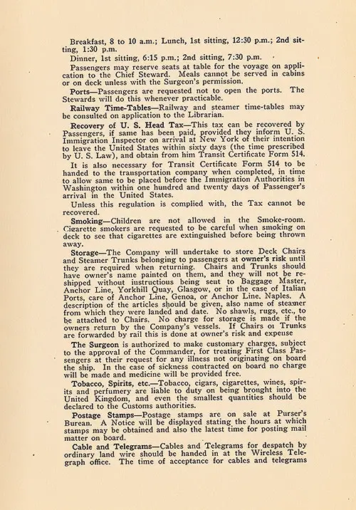 Information for Passengers, Part 2, TSS Cameronia Tourist Third Cabin/Student Travel Club Passenger List, 2 July 1927.