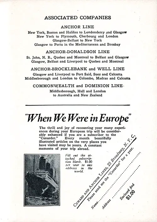 Associated Companies and Subscribe to the Cunarder Magazine. TSS Cameronia Tourist Third Cabin/Student Travel Club Passenger List, 2 July 1927.