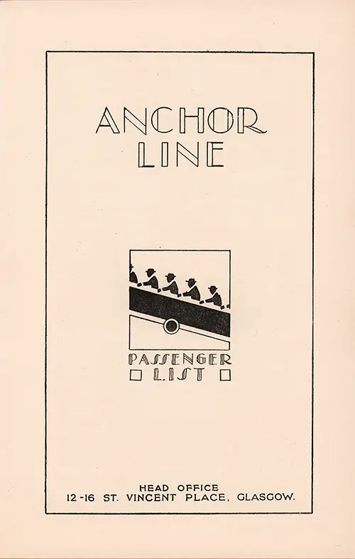 Title Page, TSS Cameronia Cabin and Tourist Class Passenger List, 16 August 1933.