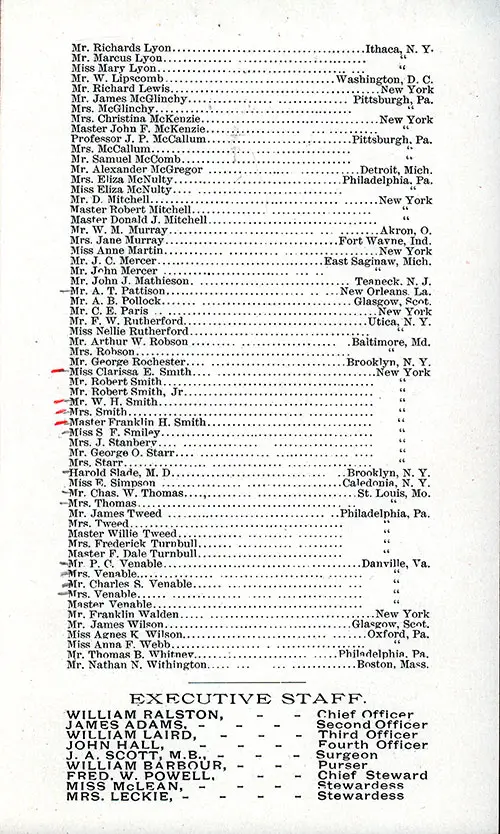 List of Passengers, Part 2 and List of Senior Officers. SS Circassia Saloon Class Passenger List, 12 July 1890.