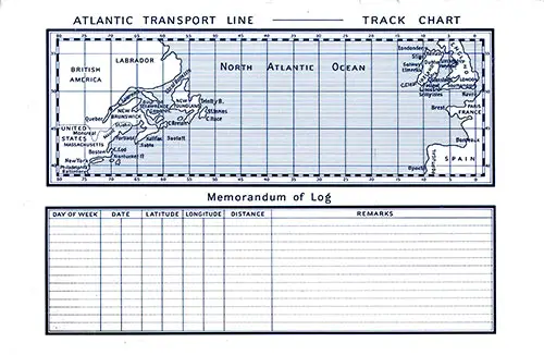 Atlantic Transport Line Track Chart of the North Atlantic and Memorandum of Log (Unused). SS Mesaba First Class Passenger List, 3 September 1904.