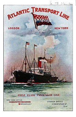 Front Cover, Passenger Manifest, SS Minneapolis, Atlantic Transport Line, August 1904