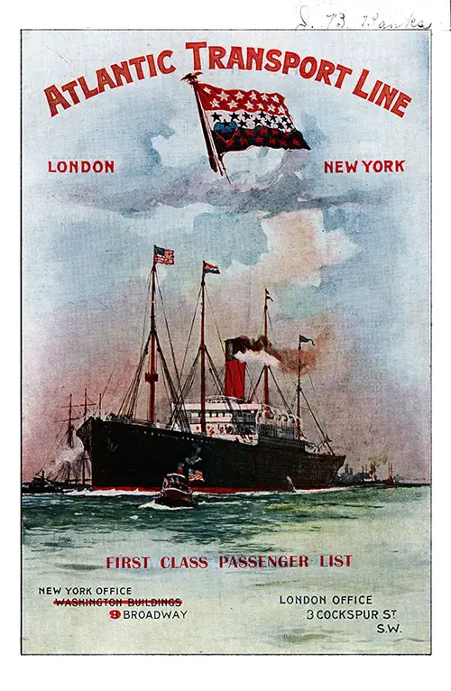 Front Cover, SS Minneapolis First Class Passenger List, Departing 27 August 1904 From London to New York.