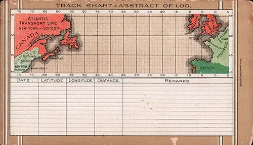 Track Chart and Memorandum of Log (Unused). Back Cover, SS Minneapolis First Class Passenger List, 30 September 1905.