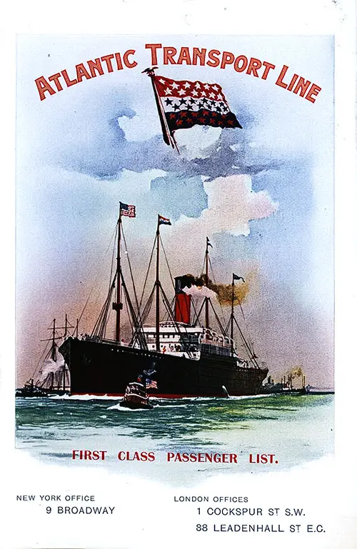 Front Cover, SS Minneapolis First Class Passenger List, Departing 16 November 1905 from London to New York.