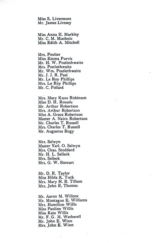 List of Passengers, Part 2 (Livermore-Winn). SS Minneapolis First Class Passenger List, 16 November 1905.
