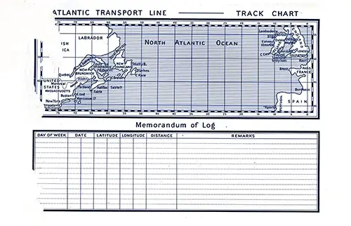 Atlantic Transport Line Track Chart of the North Atlantic Ocean and Memorandum of Log (Unused). SS Minneapolis First Class Passenger List, 16 November 1905.