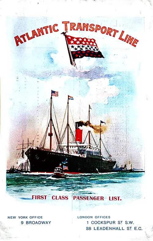 Front Cover, SS Minneapolis First Class Passenger List, Departing 12 May 1906 from London to New York.
