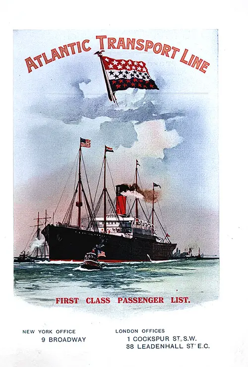 Front Cover, SS Minneapolis First Class Passenger List, Departing 12 June 1909 from London to New York.