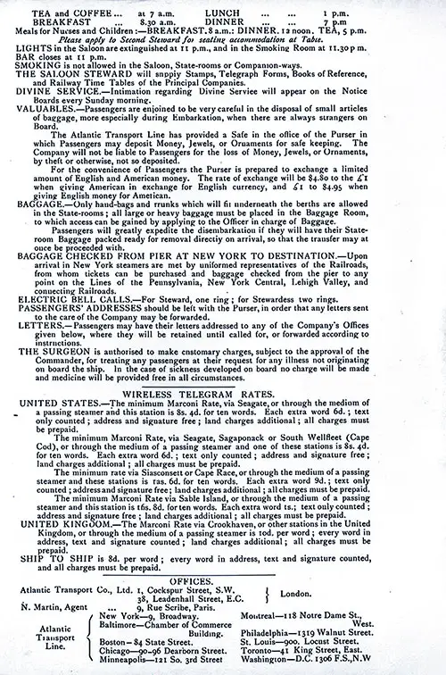 Information for Passengers and ATL Offices. SS Minneapolis First Class Passenger List, 12 June 1909.