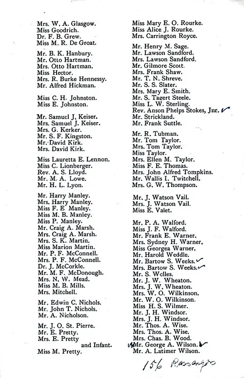 List of Passengers, Part 2 (Glasgow-Wilson). SS Minnehaha Saloon Passenger List, 16 August 1902.