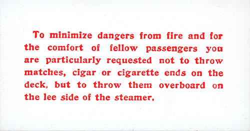 Insert: Fire Dangers. SS Minnehaha Saloon Passenger List, 16 August 1902.
