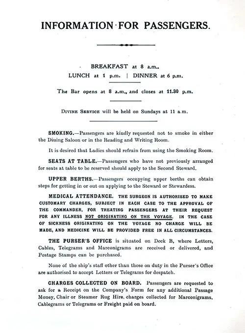 Information for Passengers, Part 1. SS Minnekahda Tourist Third Cabin Passenger List, 11 July 1925.