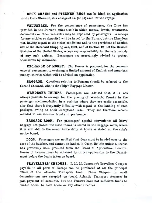 Information for Passengers, Part 2. SS Minnekahda Tourist Third Cabin Passenger List, 11 July 1925.