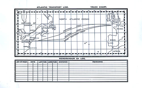 Atlantic Transport Line Track Chart and Memorandum of Log (Unused). Track Chart Also Shows Northn, Southern, and Extra Southern Tracks (Shipping Lanes). SS Minnekahda Tourist Third Cabin Passenger List, 11 July 1925.