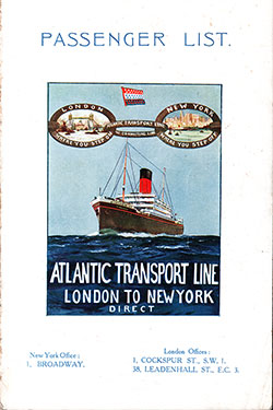 Passenger Manifest, Atlantic Transport Line SS Minnekahda August 1925