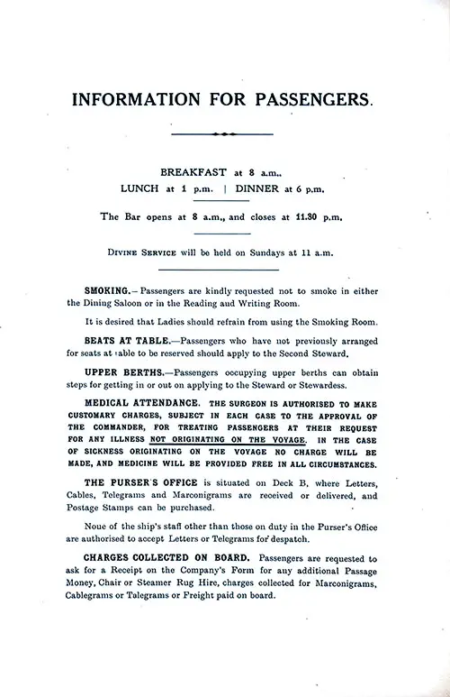 Information for Passengers, Part 1. SS Minnekahda Tourist Third Cabin Passenger List, 8 August 1925.