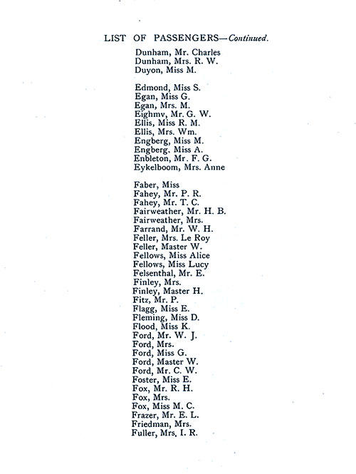 List of Passengers, Part 5 (Charles Dunham-I. R. Fuller). SS Minnekahda Tourist Third Cabin Passenger List, 8 August 1925.