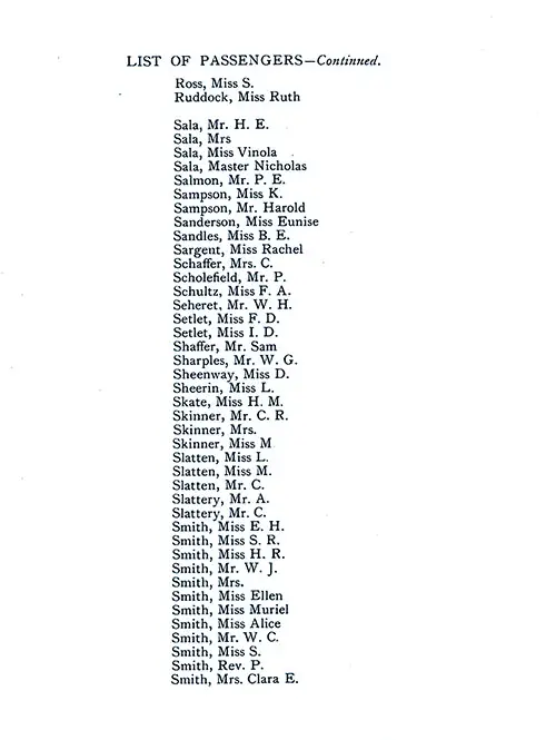 List of Passengers, Part 13 (S. Ross-Clara E. Smith). SS Minnekahda Tourist Third Cabin Passenger List, 8 August 1925.