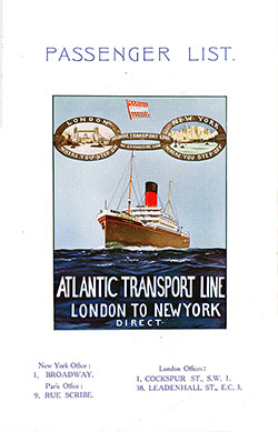 Passenger Manifest, Atlantic Transport Line SS Minnekhda - Sep 1927