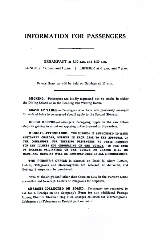 Information for Passengers, Part 1. SS Minnekahda Tourist Third Cabin Passenger List, 3 September 1927.