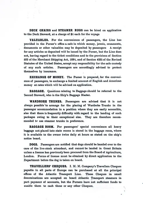 Information for Passengers, Part 2. SS Minnekahda Tourist Third Cabin Passenger List, 3 September 1927.