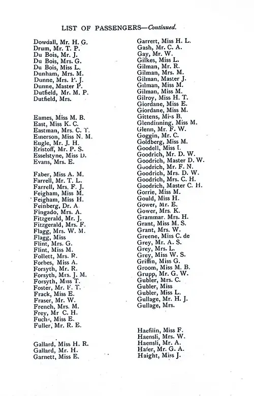 List of Passengers, Part 3 (H. G. Dowdall-J. Haight). SS Minnekahda Tourist Third Cabin Passenger List, 3 September 1927.