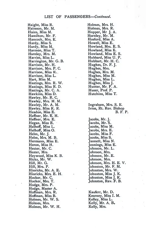 List of Passengers, Part 4 (R. Haight-Kelly). SS Minnekahda Tourist Third Cabin Passenger List, 3 September 1927.