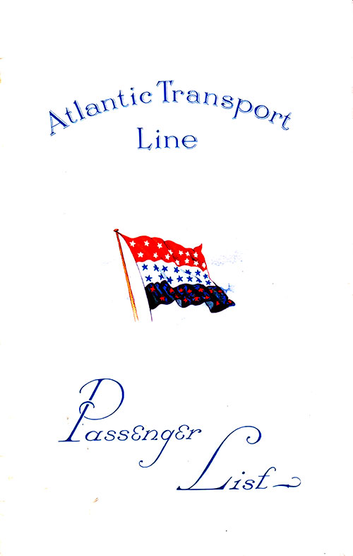 Front Cover, SS Minnekahda Tourist Third Cabin Passenger List, Departing 31 March 1928 from London to New York via Boulogne-sur-Mer.