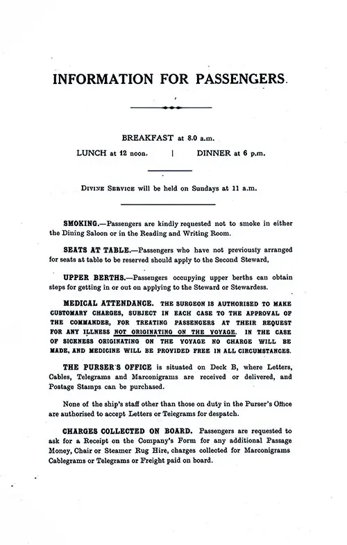 Information for Passengers, Part 1. SS Minnekahda Tourist Third Cabin Passenger List, 31 March 1928.