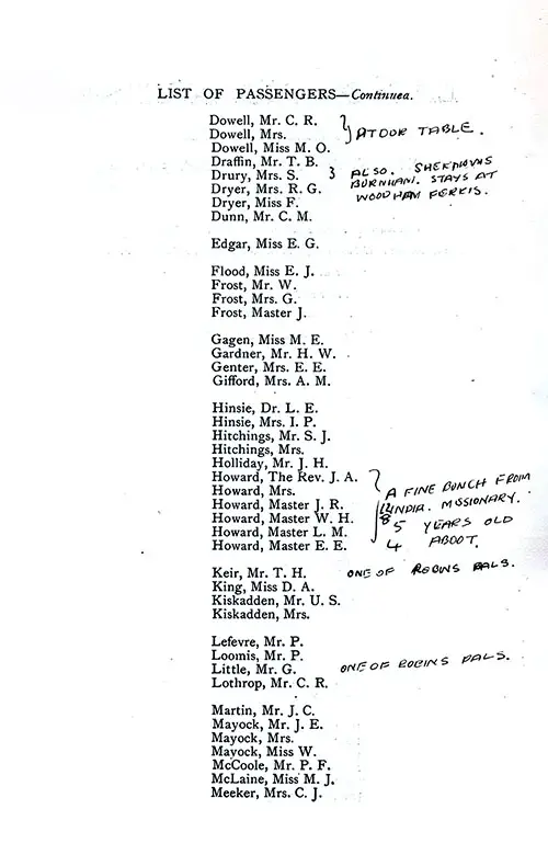 List of Passengers, Part 2 (C. R. Dowell-C. J. Meeker). SS Minnekahda Tourist Third Cabin Passenger List, 31 March 1928.