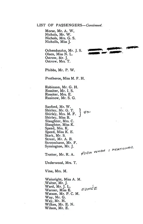 List of Passengers, Part 3 (A. W. Morse-E. Wilson). SS Minnekahda Tourist Third Cabin Passenger List, 31 March 1928.