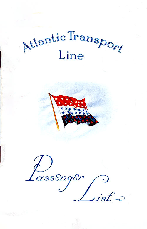 Front Cover, SS Minnekahda Tourist Third Cabin Passenger List, Departing 23 June 1928 from London to New York via Boulogne-sur-Mer.
