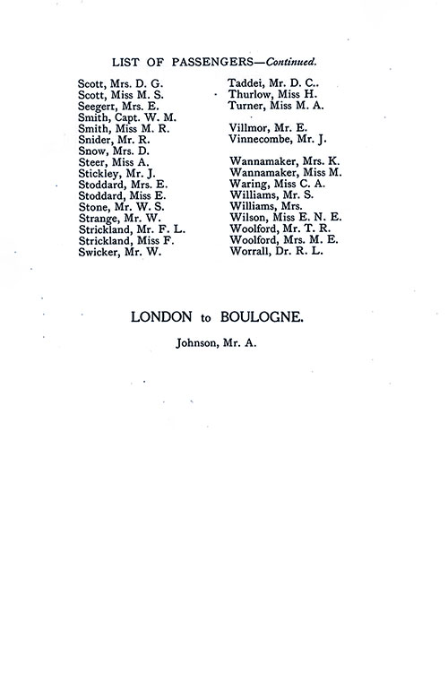 List of Passengers, Part 3 (D. G. Scott-R. L. Worrall + A. Johnson). SS Minnekahda Tourist Third Cabin Passenger List, 23 June 1928.
