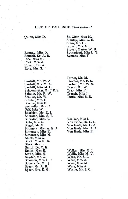 List of Passengers, Part 5 (D. Quinn-J. C. Warne). SS Minnekahda Tourist Third Cabin Passenger List, 21 July 1928.