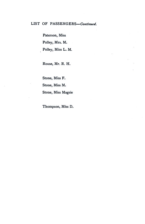 List of Passengers, Part 3 (Paterson-D. Thompson). SS Minnekahda Tourist Third Cabin Passenger List, 22 February 1930.