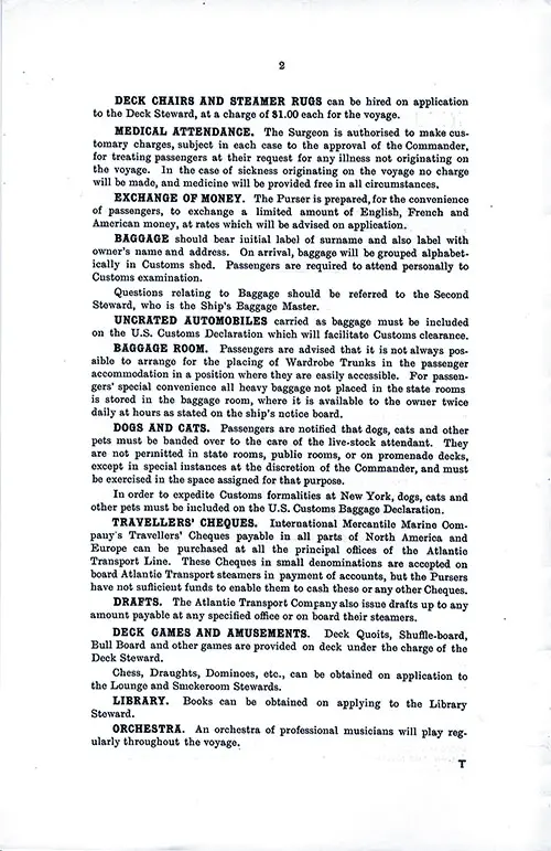Information for Passengers, Part 2. SS Minnekahda Tourist Third Cabin Passenger List, 12 July 1930.