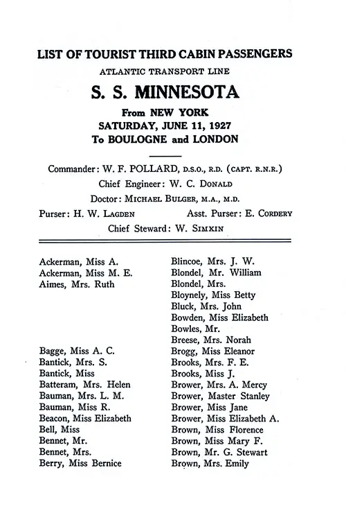 Listing of Senior Officers and Staff with Passengers, Part 1 (A. Ackerman-Emily Brown).