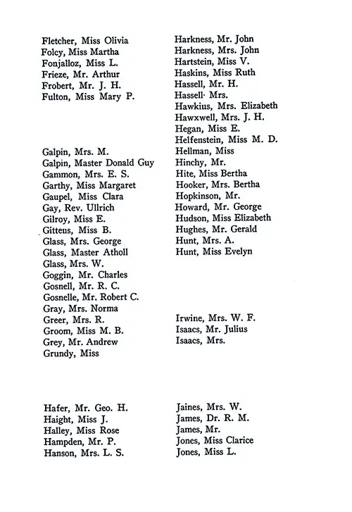 List of Passengers, Part 3 (Olivia Fletcher-L. Jones). SS Minnesota Tourist Third Cabin Passenger List, 11 June 1927.