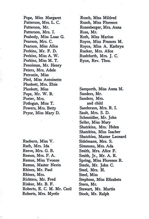 List of Passengers, Part 5 (Margaret Pope-Ralph Stock). SS Minnesota Tourist Third Cabin Passenger List, 11 June 1927.