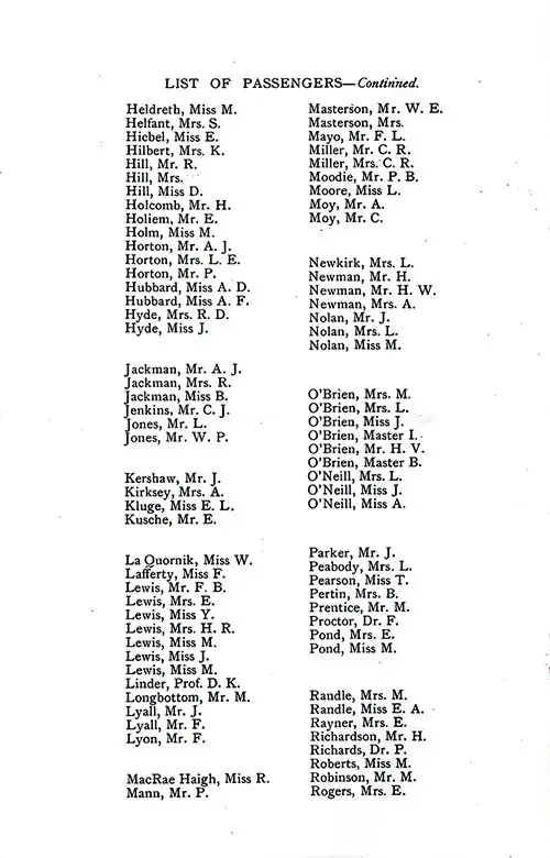 List of Passengers, Part 2 (M. Heldreth-E. Rogers). SS Minnesota Tourist Third Cabin Passenger List, 7 July 1928.