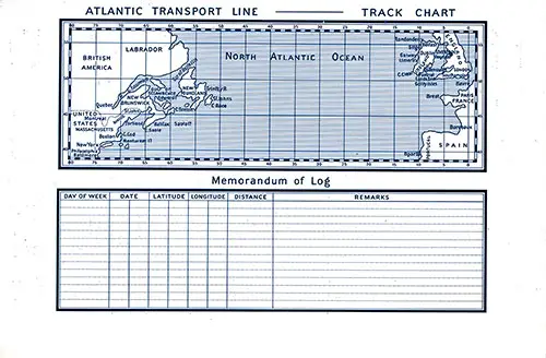 Atlantic Transport Line Track Chart of the North Atlantic Ocean and Memorandum of Log (Unused). SS Minnetonka First Class Passenger List, 25 July 1908.