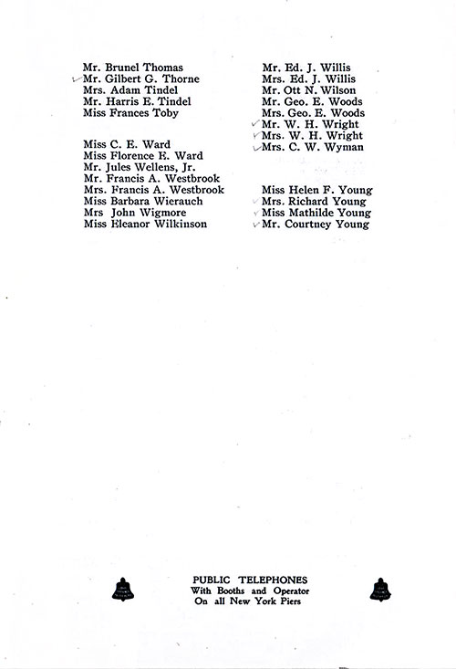List of Passengers, Part 3 (Mr. Brunel Thomas-Mr. Courtney Young). SS minnetonka First Class Passenger List, 31 August 1912.