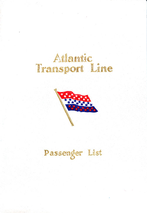 Front Cover, Atlantic Transport Line SS Minnetonka First Class Passenger List - 23 May 1914.