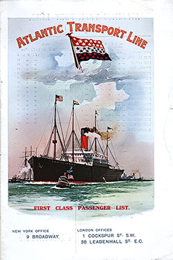 Passenger Manifest, Atlantic Transport Line SS Minnetonka, 1914-08-29 London to New York